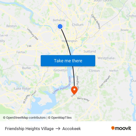 Friendship Heights Village to Accokeek map