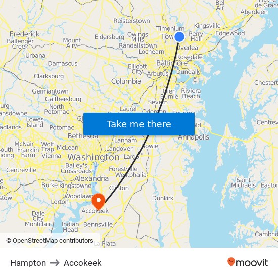 Hampton to Accokeek map