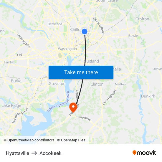 Hyattsville to Accokeek map