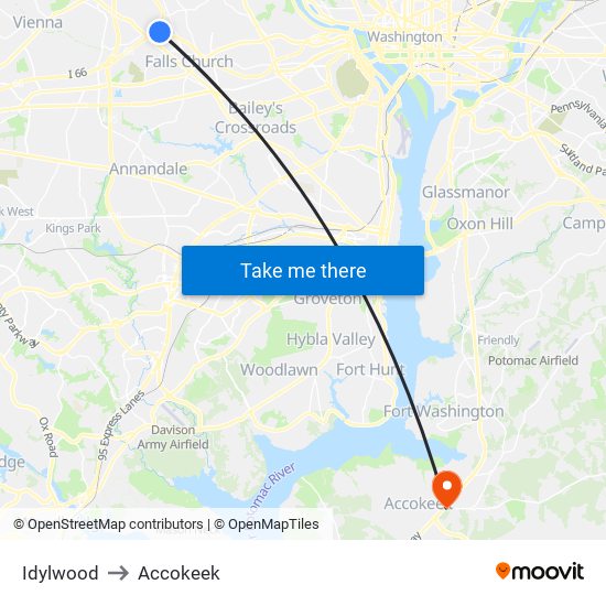 Idylwood to Accokeek map