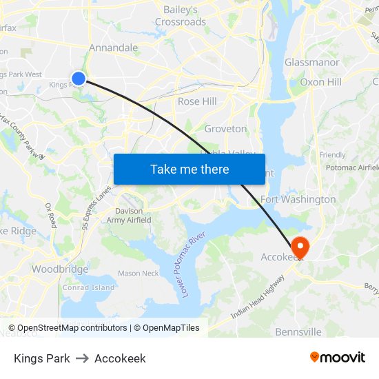 Kings Park to Accokeek map