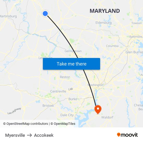 Myersville to Accokeek map