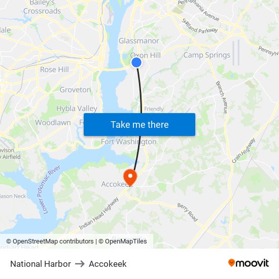 National Harbor to Accokeek map
