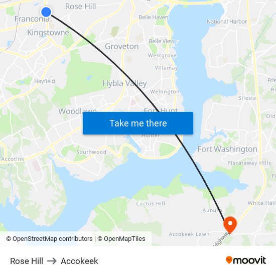 Rose Hill to Accokeek map