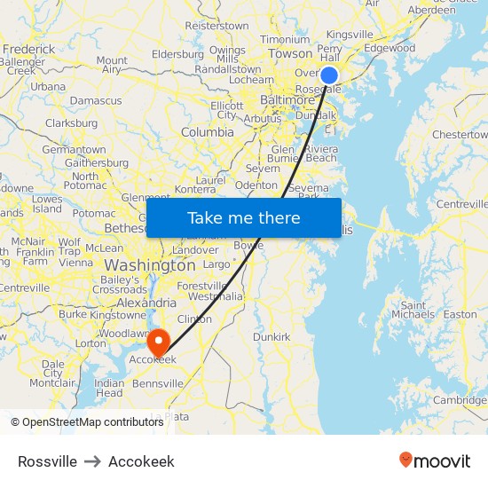 Rossville to Accokeek map