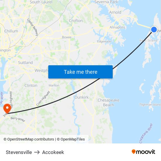 Stevensville to Accokeek map