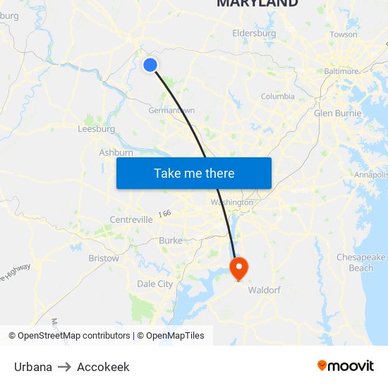 Urbana to Accokeek map