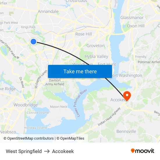 West Springfield to Accokeek map