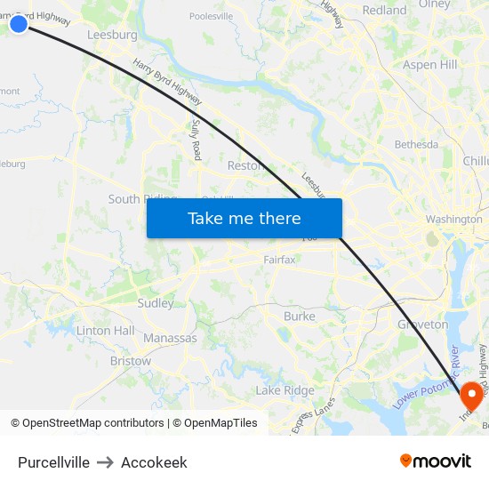 Purcellville to Accokeek map