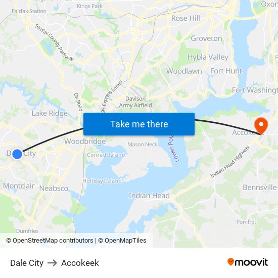 Dale City to Accokeek map