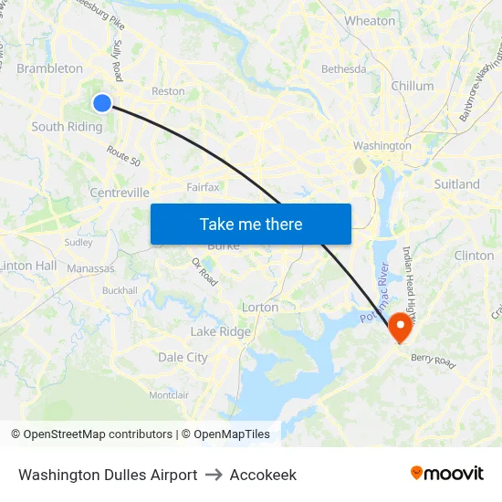 Washington Dulles Airport to Accokeek map