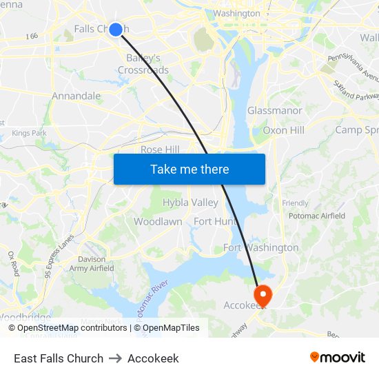 East Falls Church to Accokeek map