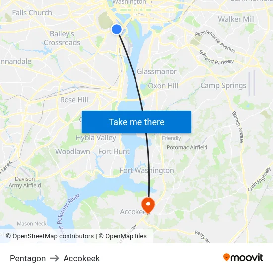 Pentagon to Accokeek map