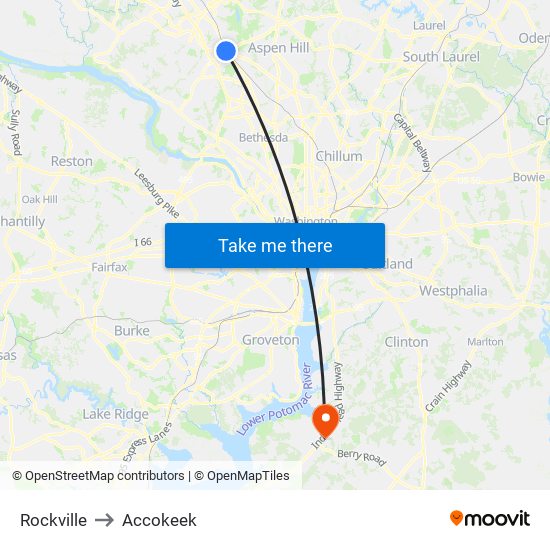 Rockville to Accokeek map