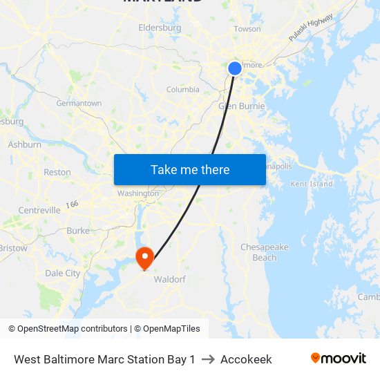 West Baltimore Marc Station Bay 1 to Accokeek map