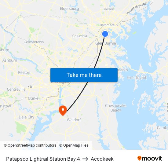 Patapsco Lightrail Station Bay 4 to Accokeek map