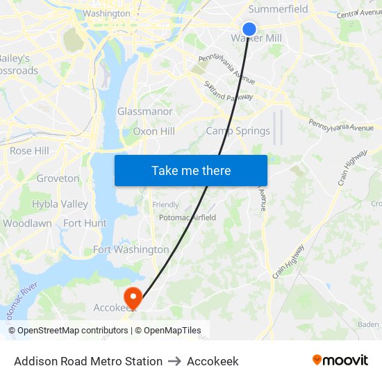 Addison Road Metro Station to Accokeek map