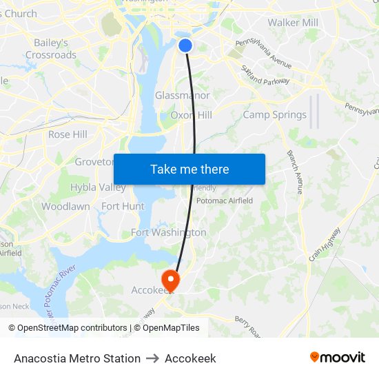 Anacostia Metro Station to Accokeek map