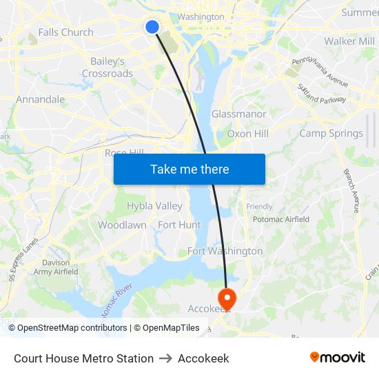 Court House Metro Station to Accokeek map