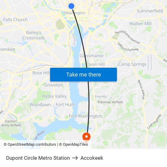 Dupont Circle Metro Station to Accokeek map