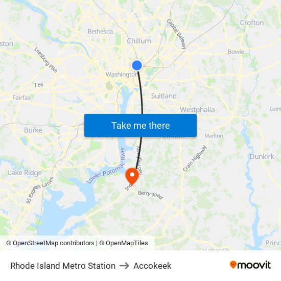 Rhode Island Metro Station to Accokeek map