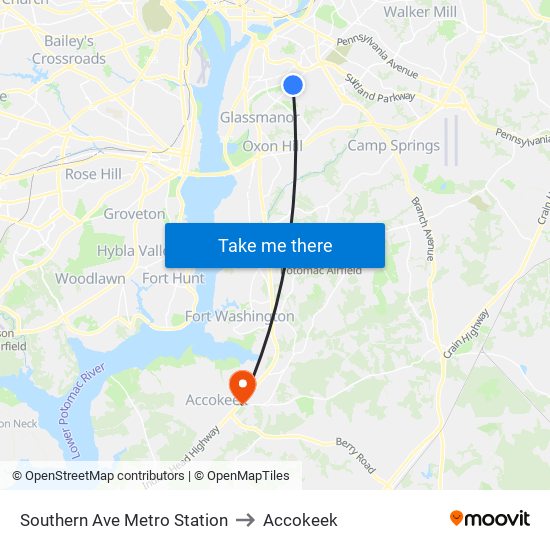 Southern Ave Metro Station to Accokeek map