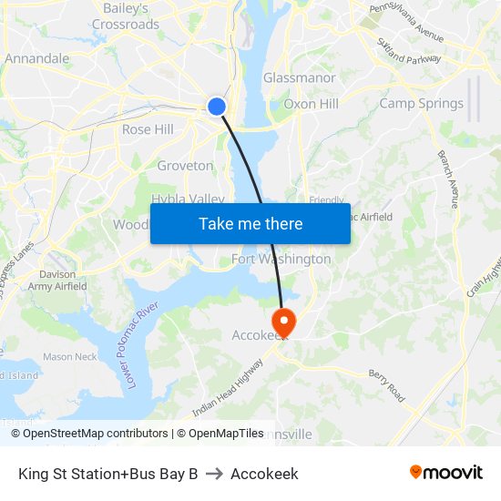 King Street-Old Town+Bay B to Accokeek map