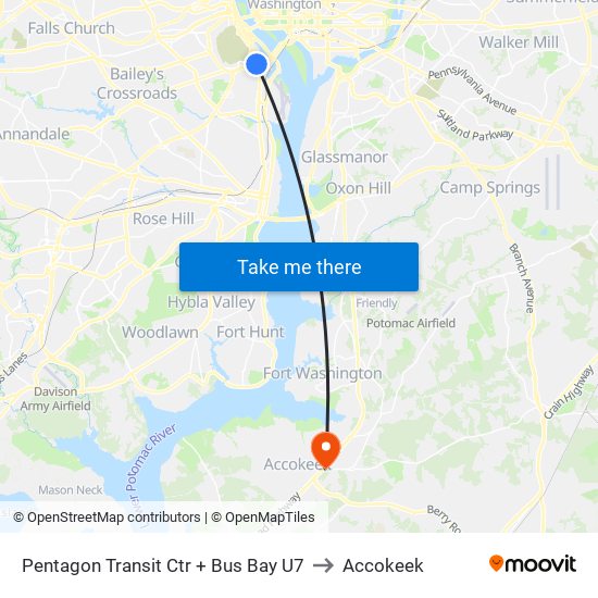 Pentagon Transit Ctr + Bus Bay U7 to Accokeek map