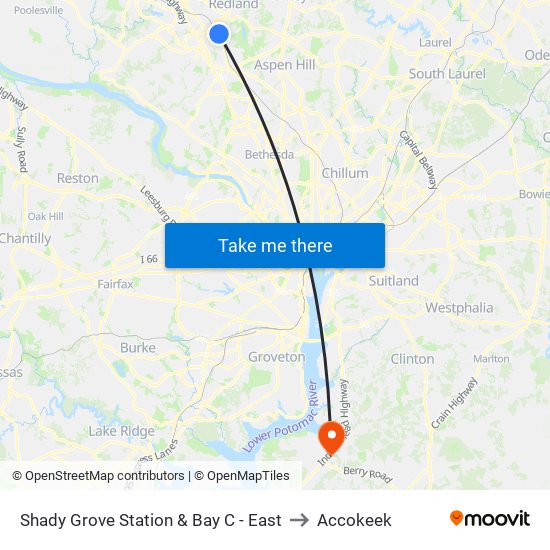 Shady Grove Station & Bay C - East to Accokeek map