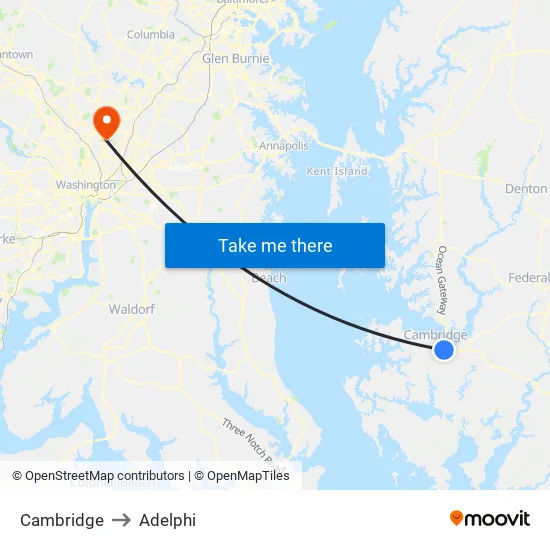 Cambridge to Adelphi map