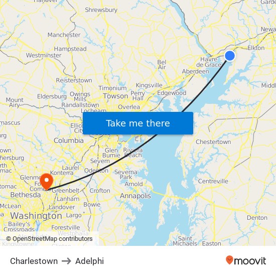 Charlestown to Adelphi map