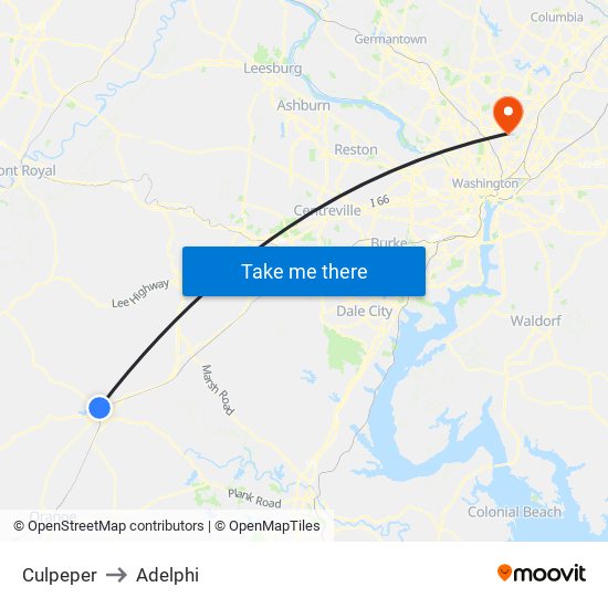 Culpeper to Adelphi map