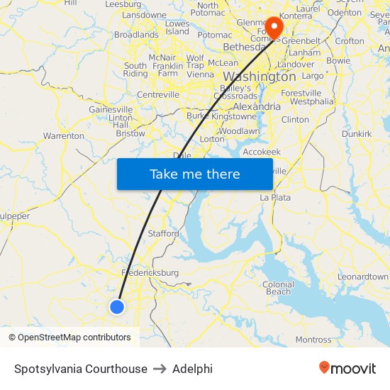 Spotsylvania Courthouse to Adelphi map