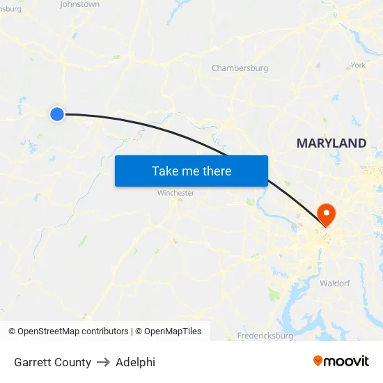 Garrett County to Adelphi map