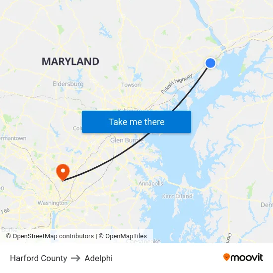 Harford County to Adelphi map