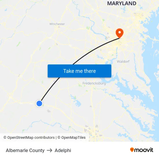 Albemarle County to Adelphi map