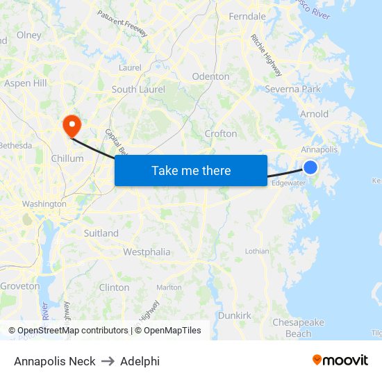 Annapolis Neck to Adelphi map