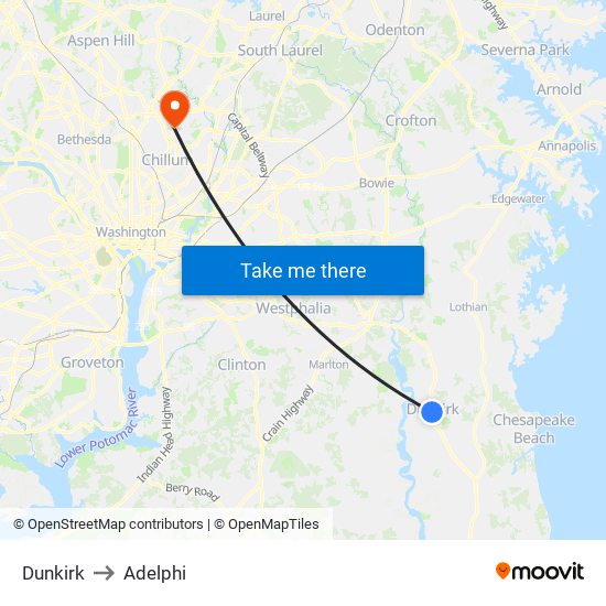 Dunkirk to Adelphi map