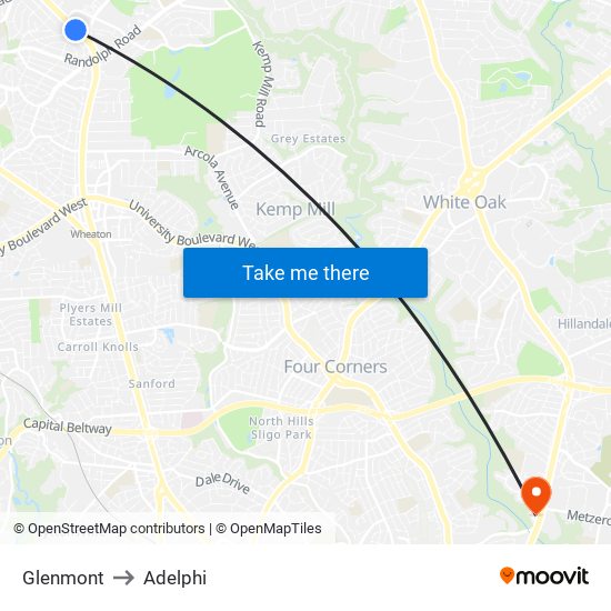 Glenmont to Adelphi map