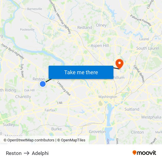 Reston to Adelphi map