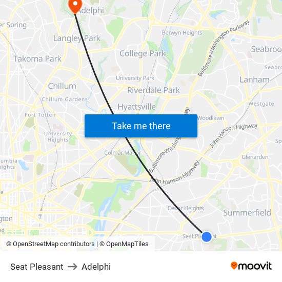 Seat Pleasant to Adelphi map