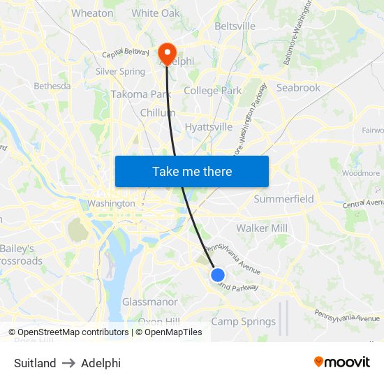 Suitland to Adelphi map