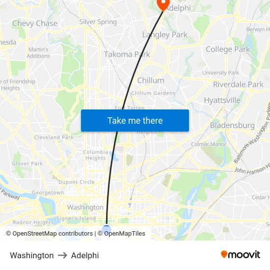 Washington to Adelphi map
