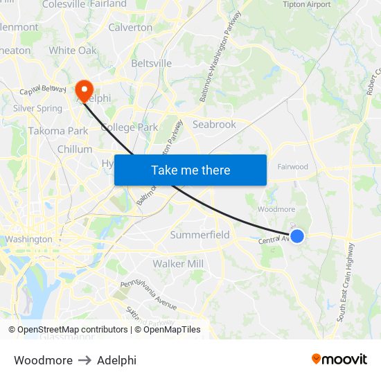 Woodmore to Adelphi map