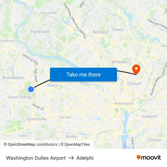 Washington Dulles Airport to Adelphi map