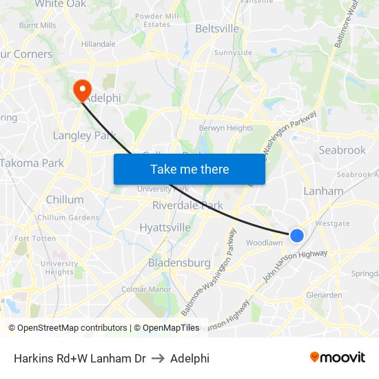 Harkins Rd+W Lanham Dr to Adelphi map