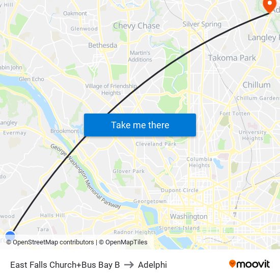 East Falls Church+Bay B to Adelphi map