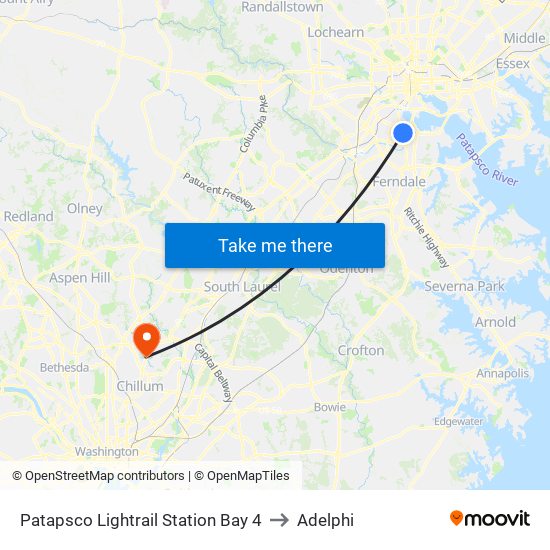 Patapsco Lightrail Station Bay 4 to Adelphi map