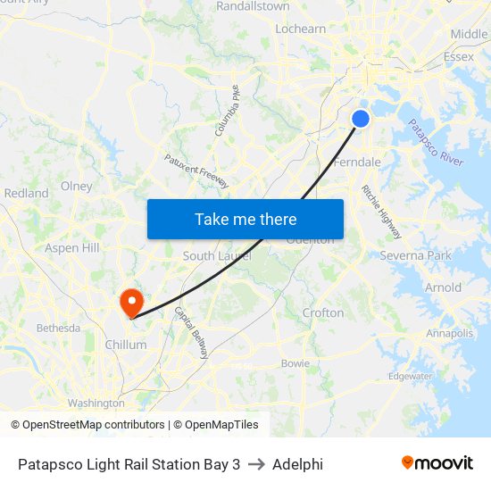 Patapsco Light Rail Station Bay 3 to Adelphi map