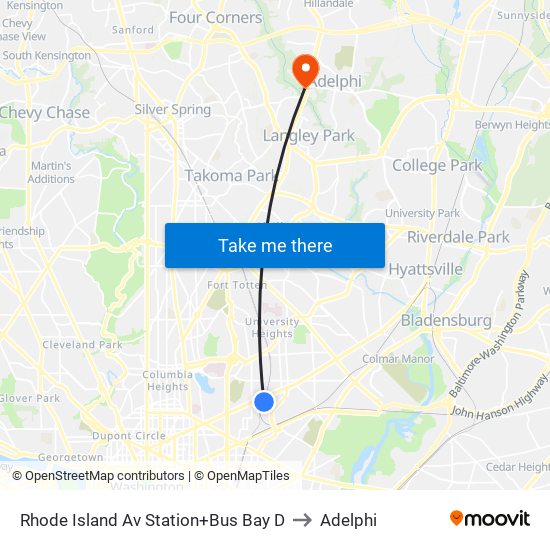 Rhode Island Ave-Brentwood+Bay D to Adelphi map